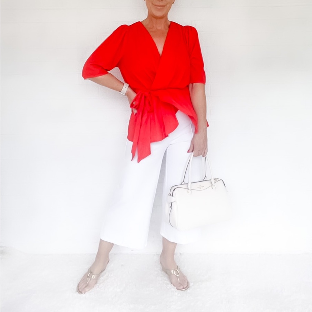 Andree Red Faux Wrap Blouse - Small
